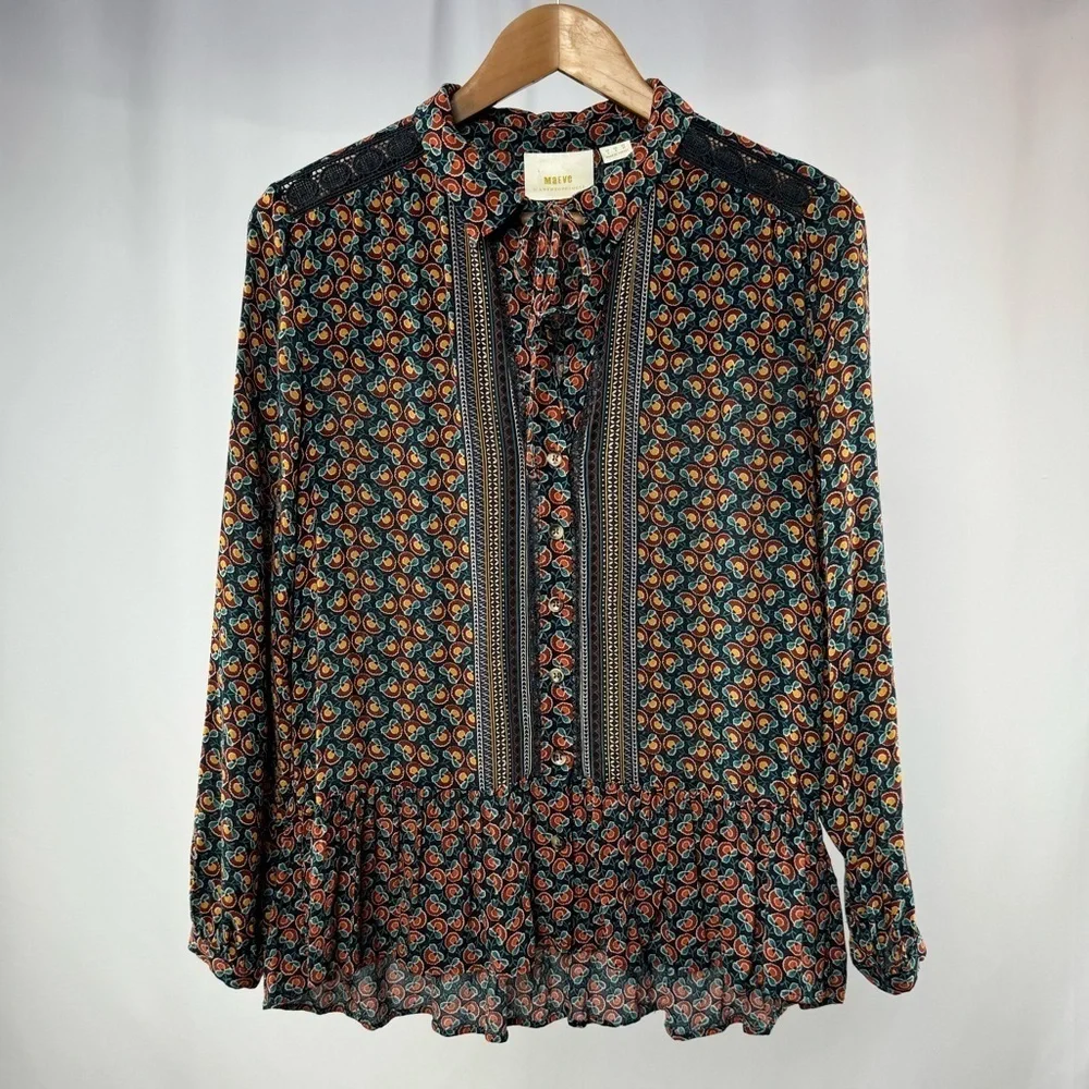 Maeve by Anthropologie Janie Flounced Peasant Blouse in Multi Size 4 - Picture 2 of 10